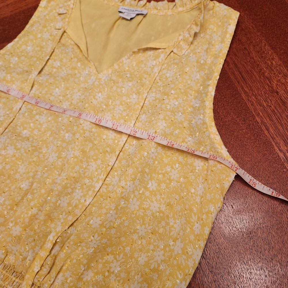 Women's CAROLINA BELLE Yellow White Floral Blouse S A1 - Picture 4 of 7